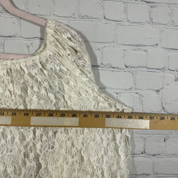 Tunic Women Plus 2X Ivory Short Bell Sleeve Lace Cottage Fairy Transparent Top - Picture 5 of 9